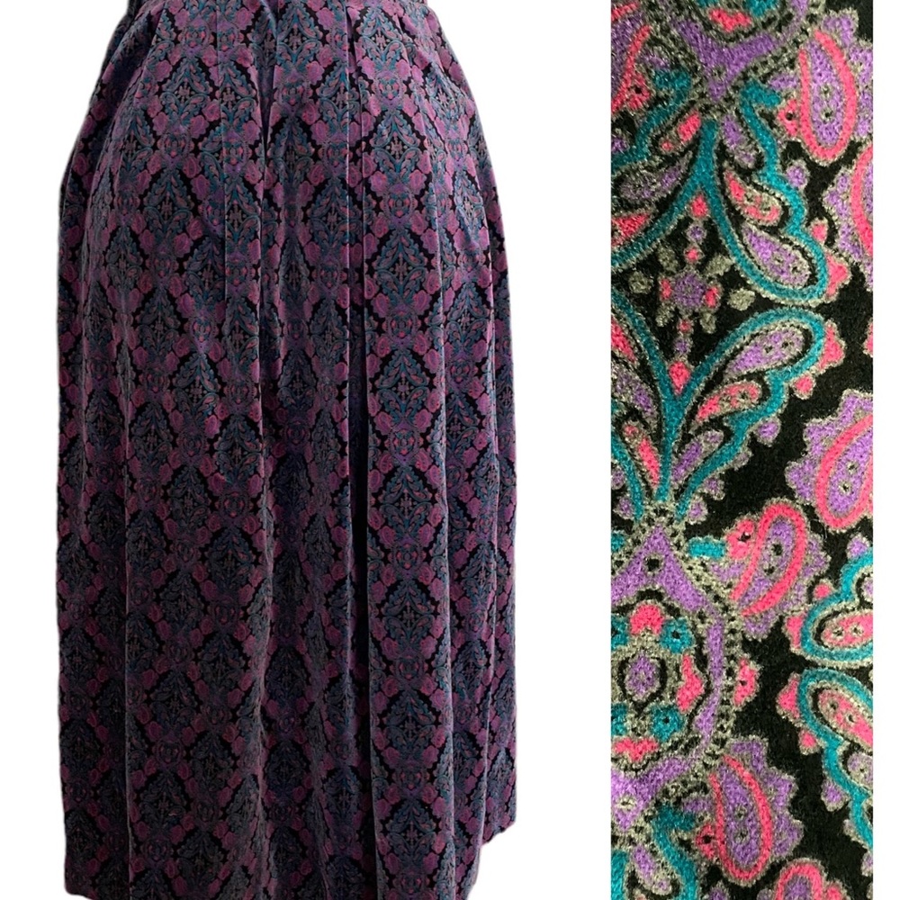 Allen Solly Jewel Toned Velvet High Waist Paisley Print Midi Skirt Size 8